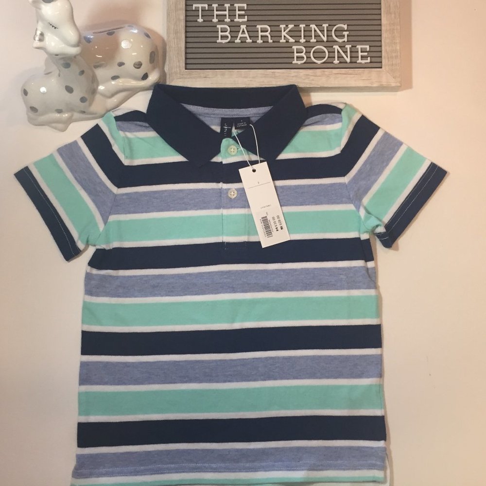 ✨JANIE & JACK COLORFUL STRIPES ON BLUE POLO SZ 3✨